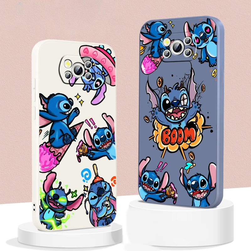 

Lilo & Stitch Anime Cartoon Liquid Rope Funda Phone Case For Xiaomi Mi Poco X4 X3 C40 C3 M4 M3 F4 F3 GT Pro NFC 5G Soft Cover