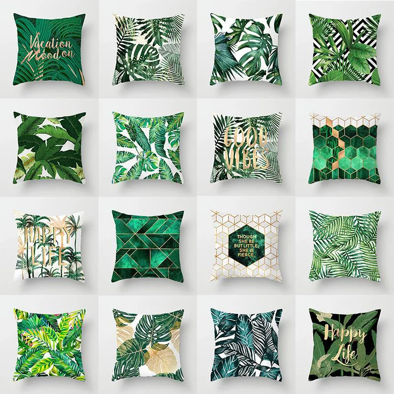 

Green Plants Printing Pillow Cases Polyester Cotton 45*45cm Decorative Cushion Cover Home Decor Tropical Leaves Sofa Pillowcases