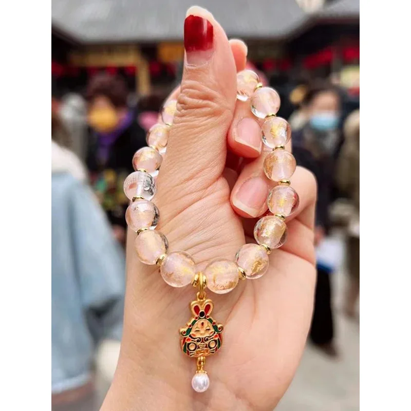 Ладан пепла глазурь браслет один круг подвески ручная веревка золотая фольга лев