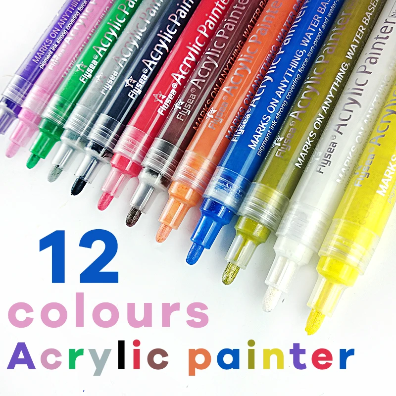 

12 Color Sketching Markers 0.7mm Acrylic Paint Marker Pen Painting Art Marker On Rock Glass Canvas Metal Ceramic Wood Plastic