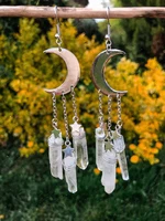natural transparent quartz crystal earrings moon earrings celestial earrings mysterious gothic witch ladies fashion gifts