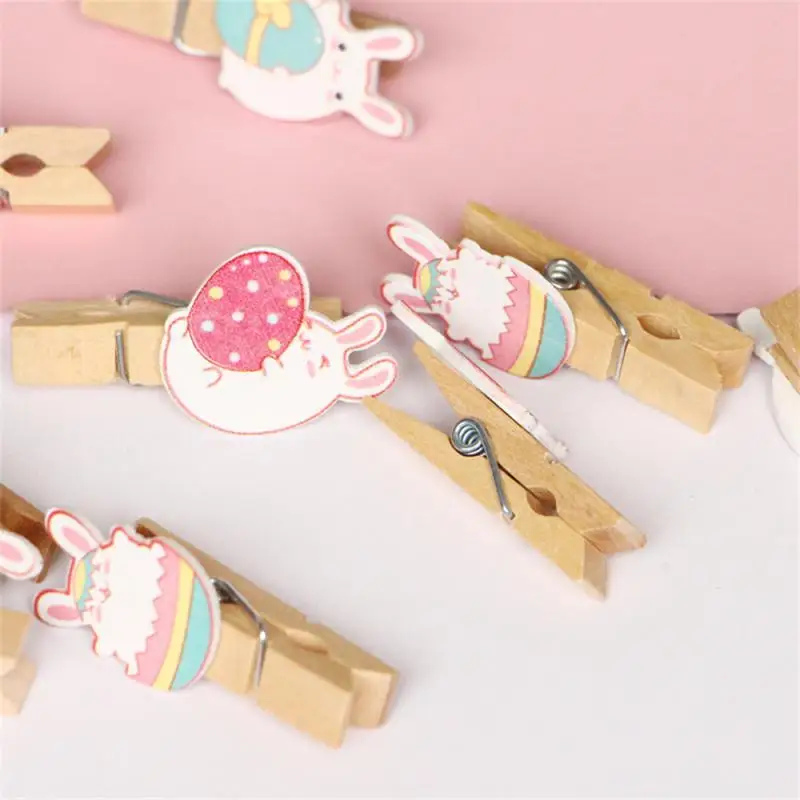 

10 Pcs Easter Photo Holder Color Bunny Decorative Hanging Photo Clip Home Decoration Wood Environmental Protection Cartoon Cute