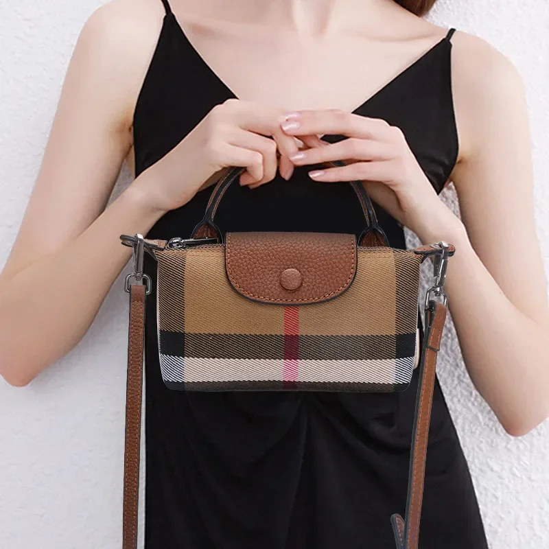 

Fashion Plaid Mobile Cowhide Casual Phone Bag Mini Bag Bag 2023 Small New Leather Tide Genuine Bag Crossbody