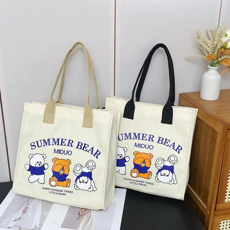 Милая сумка с принтом три маленьких медвежонка большая вместительная холщовая