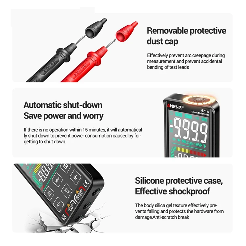 

621A Intelligent Digital Multimeter Touch Screen 9999 Counts Auto Range Rechargeable NCV Universal Meter Voltmeter