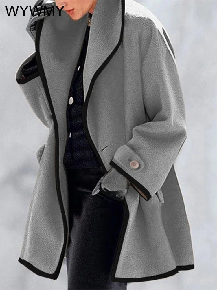 

Women Winter Wool Blends Coat Preppy Style Retro Versatile Windbreaker Casual Warm Woolen Coat Oversize Manteau Femme Hiver