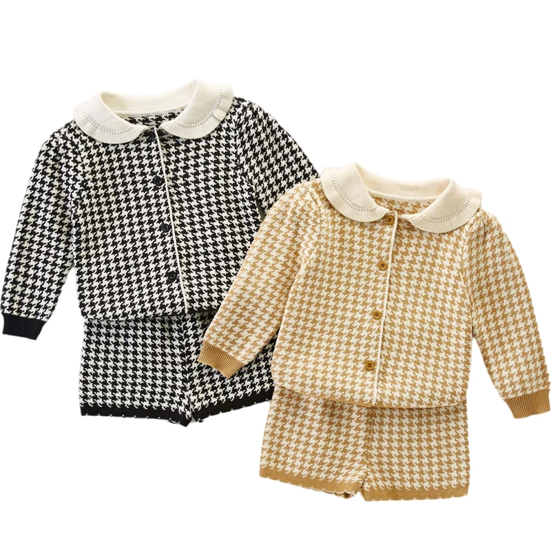 Conjunto de ropa de punto para bebé y niña, conjunto de suéteres y pantalones cortos, 2 piezas, trajes de punto de algodón, primavera 2019