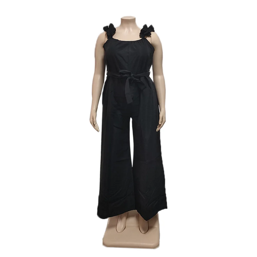Plus Size Elegant Jumpsuit Sleeveless Belt Club Outfit Female Outwear Designer Wide Leg Pants 2023 Summer Fashion Women Jumpsuit