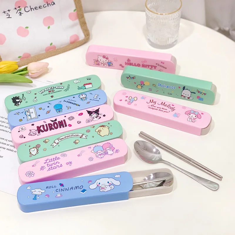 

Набор столовых приборов Kuromi Sanrio Mymelody Cinnamoroll pompurin Hello Kitty, милый мультяшный набор столовых приборов, аниме игрушки для девочек, подарок