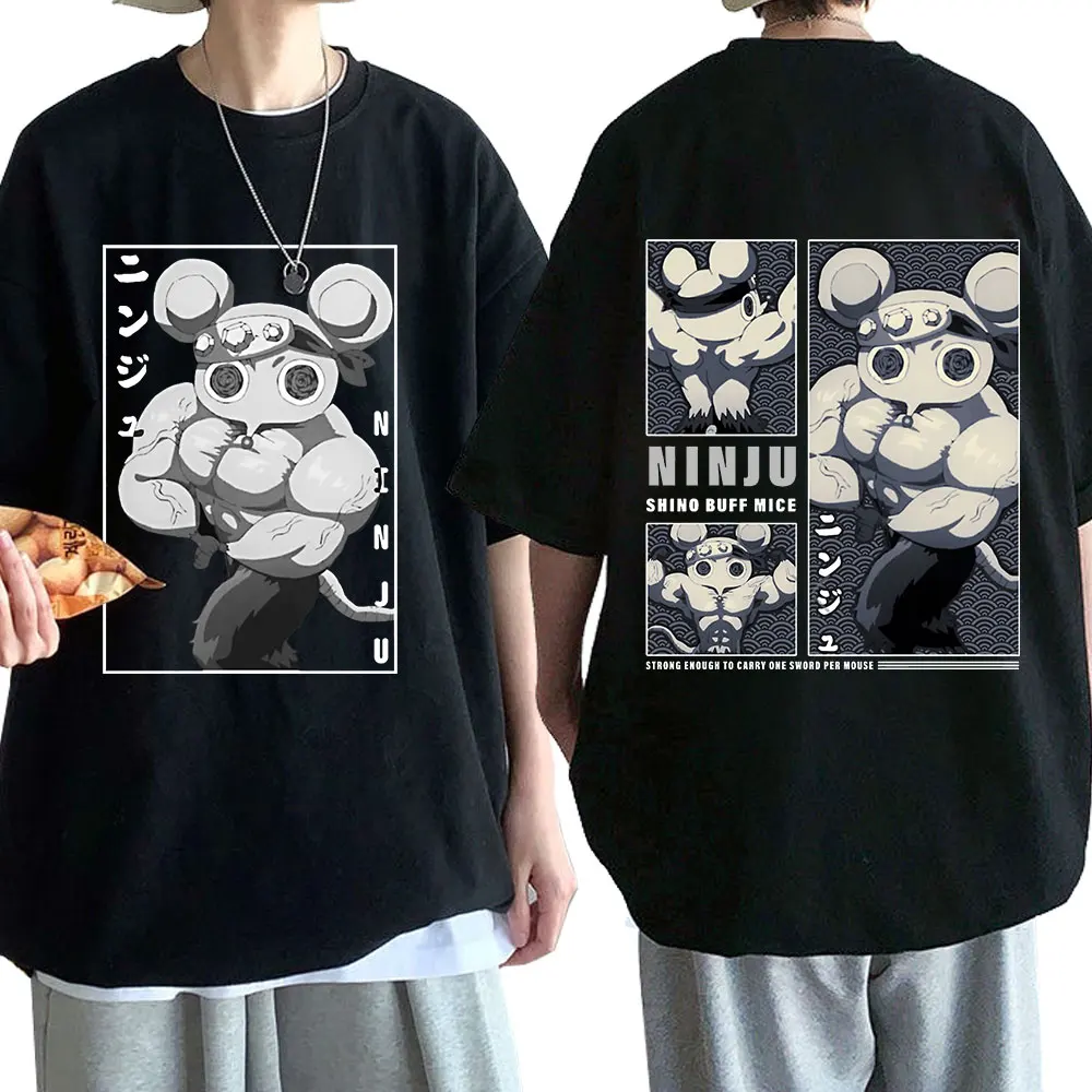 Japanese Anime Demon Slayer Uzui Tengen Graphic T-shirt Funny Muscular Ninja Mice Muki Gym Mouse T Shirts Oversized Streetwear