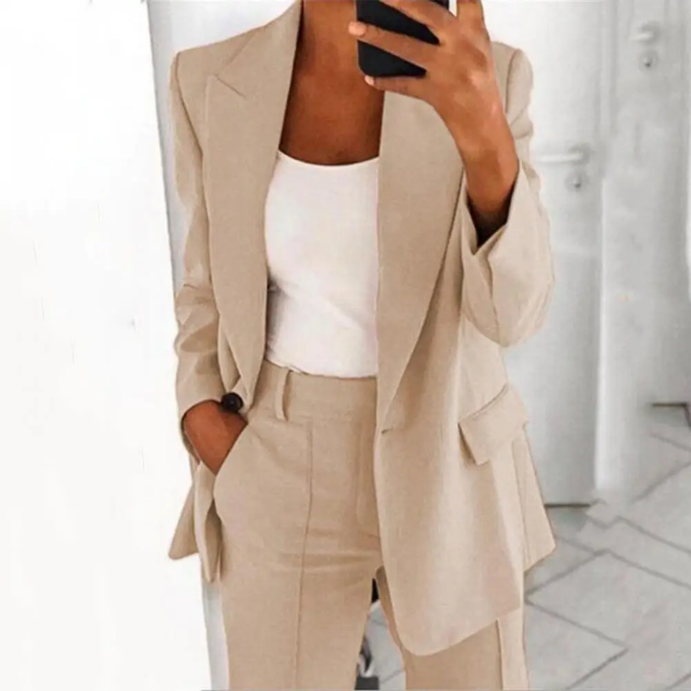 

Long Sleeve Solid Color Blazer Turndown Collar for Dating Suit Jacket Women Buttons