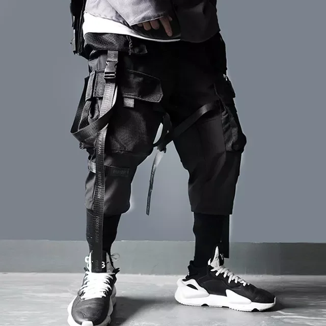 

Ribbons Multi Pockets Cargo Pants Men Harajuku Casual Track Trouser Hip Hop Streetwear Techwear Pants Joggers Men