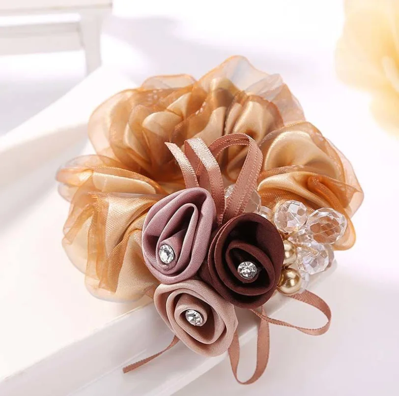 

Korean Yarn Silk Hair Accessories Hair Rope Flower Hair Ring Female Elastic Rubber Band Updo Bun Head Ornament Scrunchies Ties