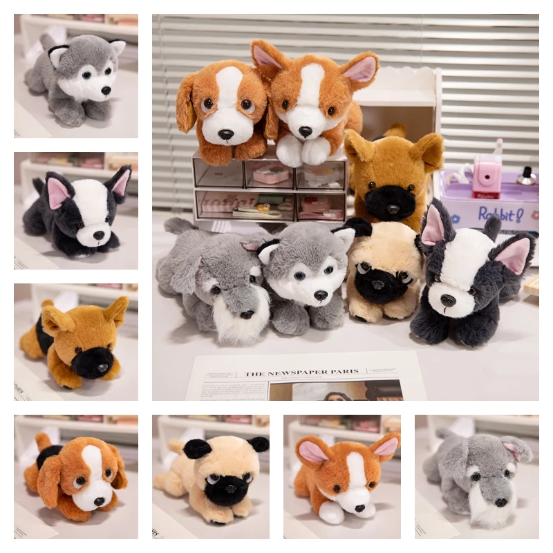Моделирование лежащего щенка животные кукла мягкий хаски шнауцер корги шарпей