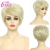 gold short wavy synthetic hair wigs pixie cut hair blonde silver grey brown color synthetic wigs for women daily use 6inch fxks