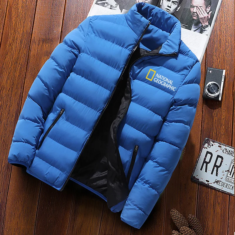 Nationals Geographics Fall Winter Men Jackets Warm Thick Coats Men's Slim, Stand-up Collar, Zipper, Windproof, Casual Jacket