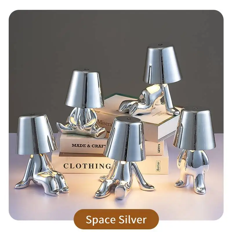 

Светодиодная полимерная настольная лампа, итальянский маленький золотой человек, мультяшный Thinker, подарок для детей, ночсветильник для укр...