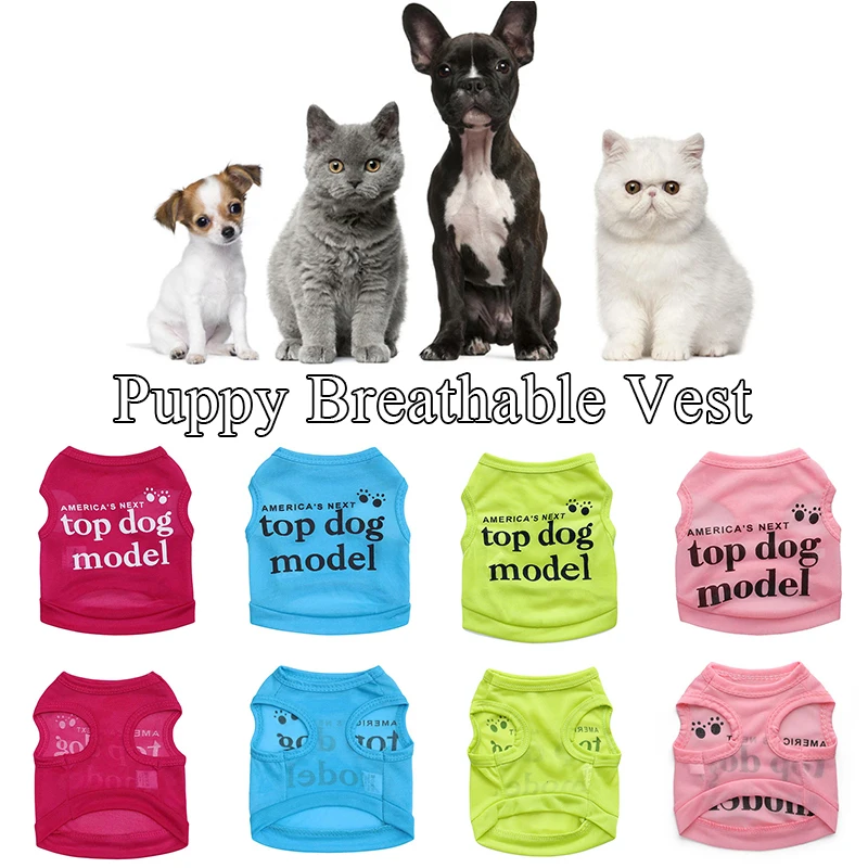 

Cute Print Letter Pet Clothes Cat Solid Color Soft Thin Vest Summer Breathable Clothing Pet T-shirt Costume for Small Medium Dog