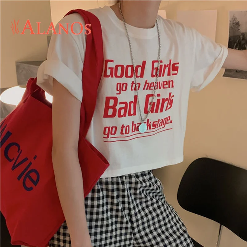 

ALANOS Sexy Bodycon T Shirt Short Sleeve O-neck Crop Top Slogam Sheath T Shirt Fashion Short Tops 2022 Spring Women's Clothing