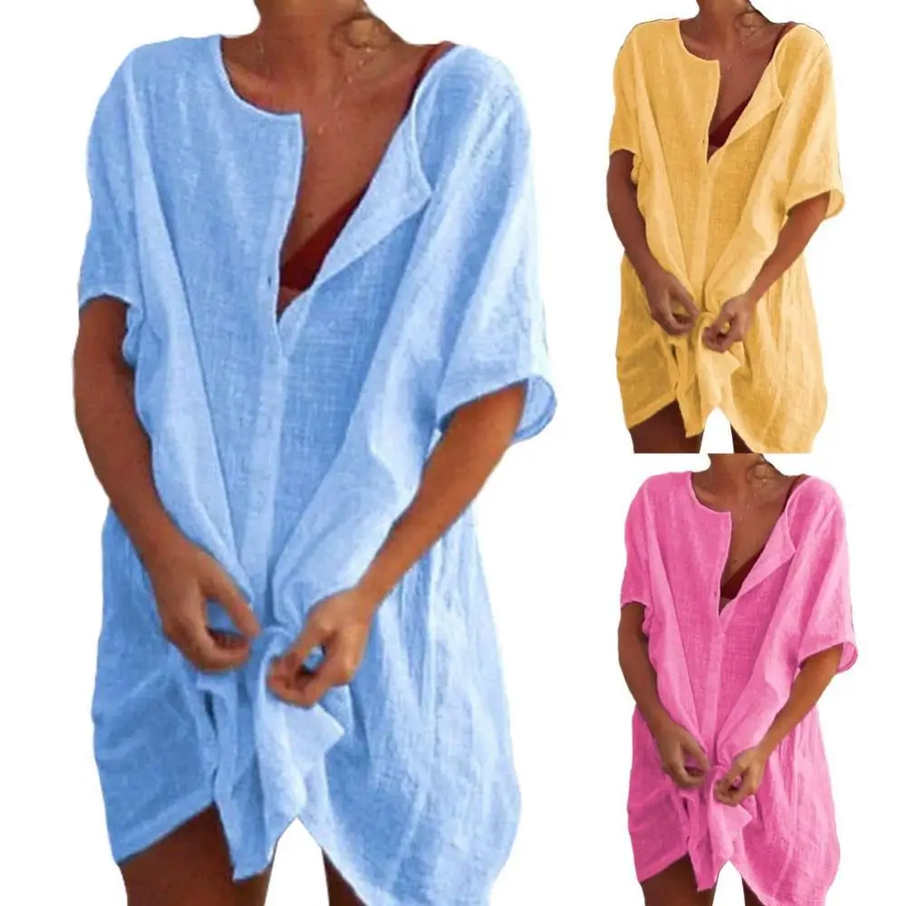 

Женская рубашка, новый дизайн 2021, летнее повседневное приталенное женское однотонное платье с коротким рукавом, женское платье большого ра...