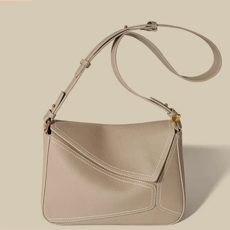 

Luxury Top Layer Cowhide Geometric Tote Bag Minority Designer One Shoulder Crossbody Bags 2023 New Commuter Big Capacity Bolsa