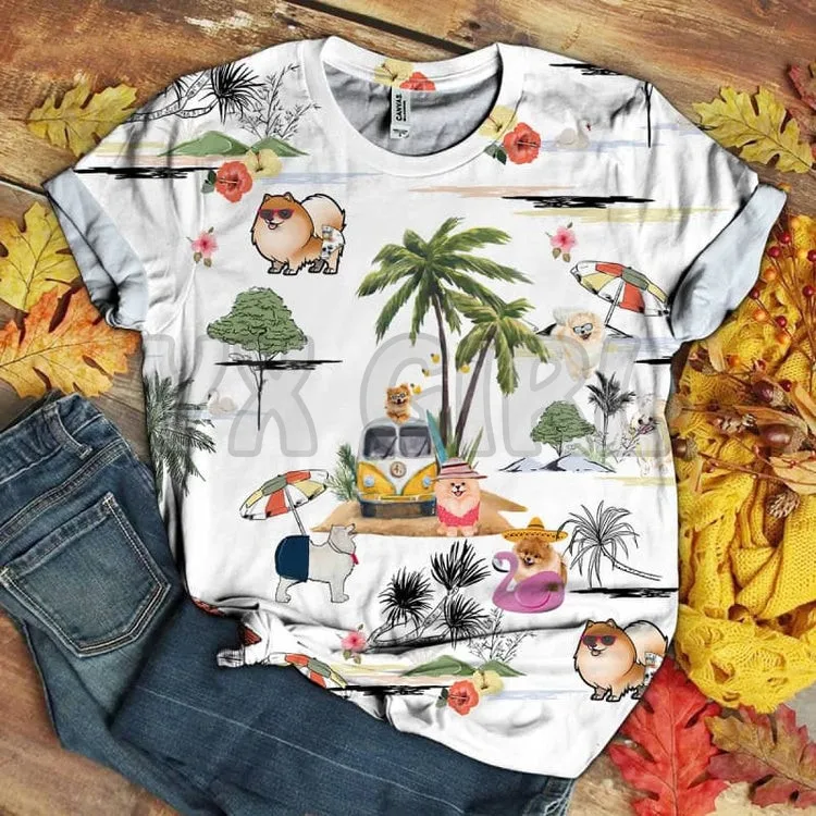 

German Spitz - Hawaii Beach Retro 3D All Over Printed T Shirts Funny Dog Tee Tops shirts Unisex Tshirt