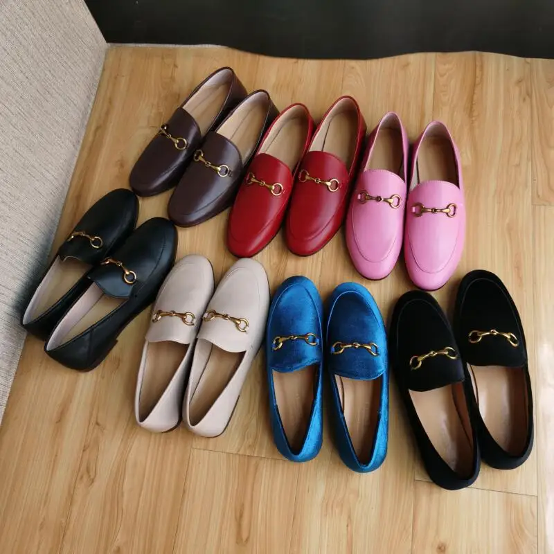 

Big Size New Four Seasons Genuine Leather Flats Ladies Loafers Horsebit Brand Designer Casual Low-Heel Embroidery Women's Shoes