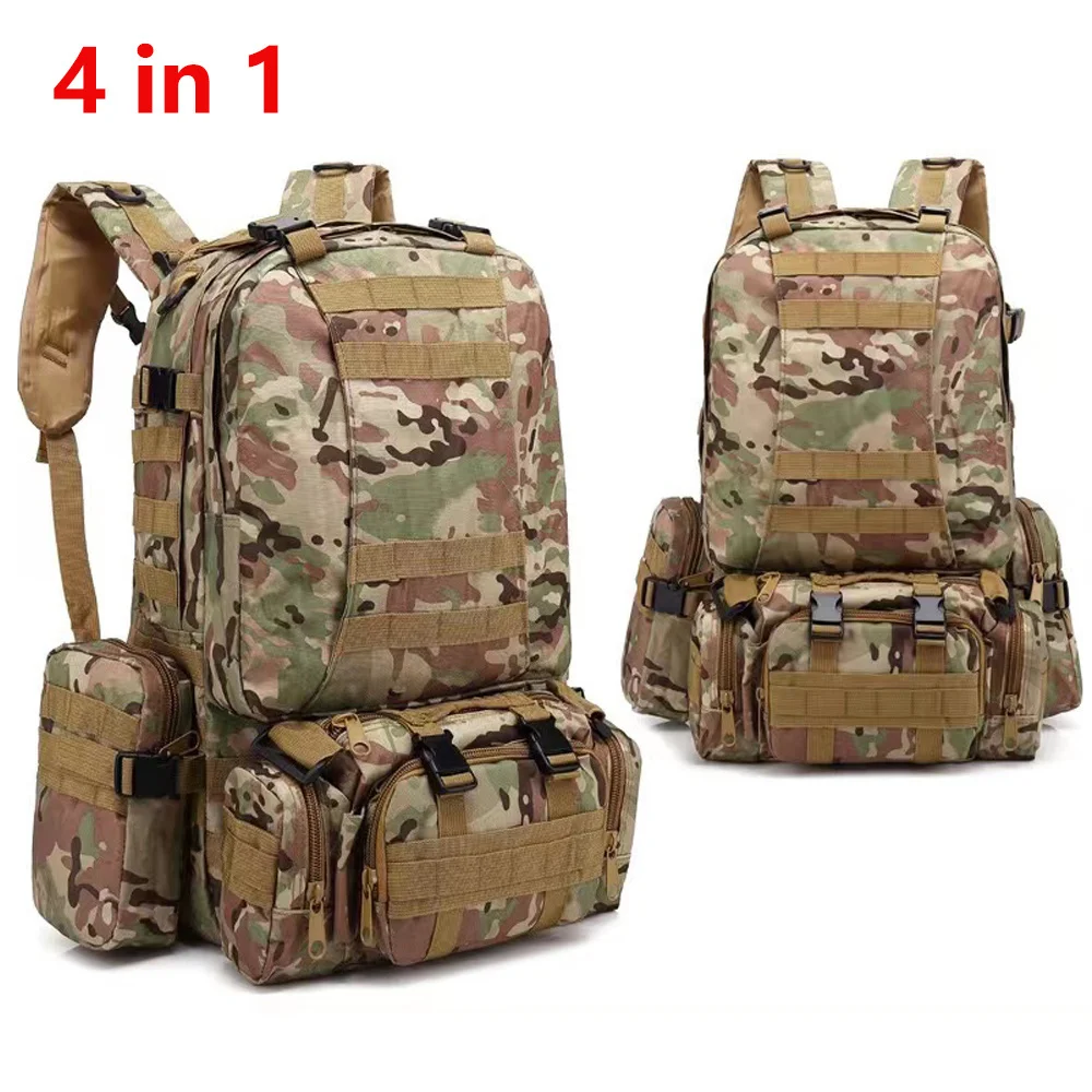 

55L Tactical Backpack 4 in 1 Mens Military Molle Sport Bag Outdoor Hiking Climbing Army Rucksack Waterproof Assault Pack mochila
