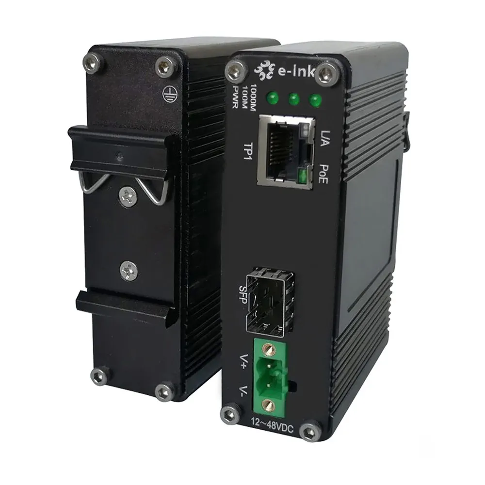 

12-48 В постоянного тока вход DIN-рейка промышленного класса гигабитный 60 Вт PoE медиа-конвертер с портом SFP 100 и 1000 м
