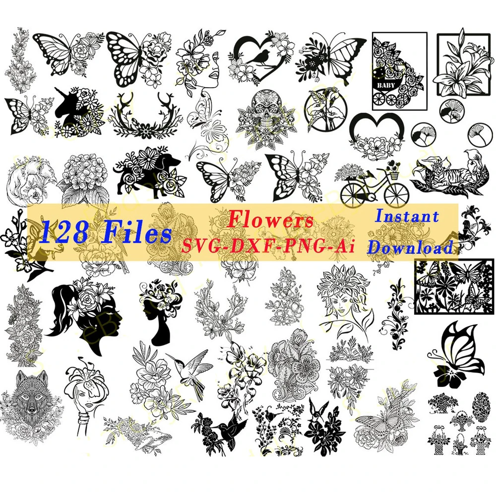 Коллекция 128 цветочных узоров шаблоны для лазерной резки файлы и гравировки с ЧПУ