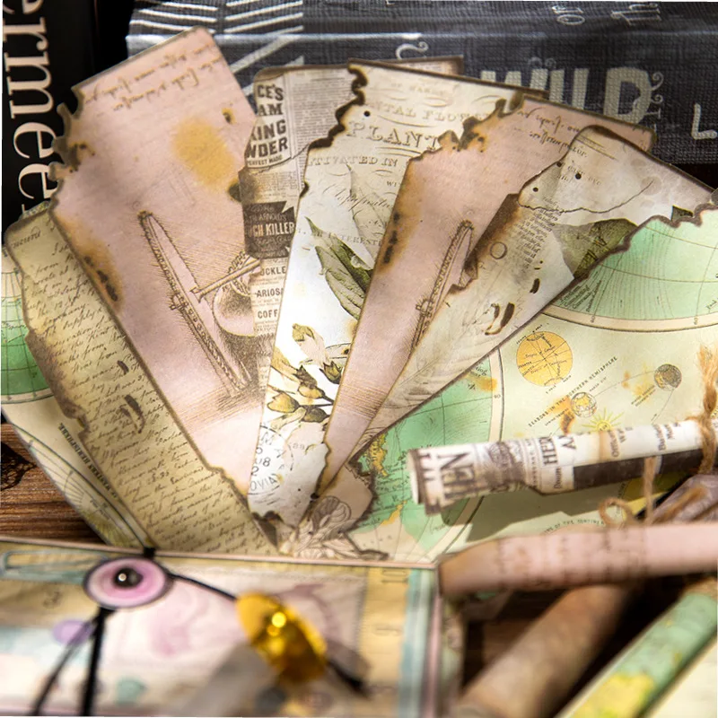 

30sheets Burning Alien Material Papers for Scrapbooking Diary Memo Pads DIY Junk Journal Decorative Vintage Newspaper Map Paper
