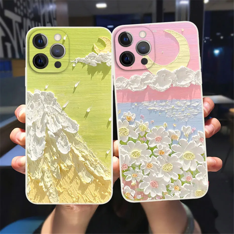 

Art Flower Oil Painting Phone Case For iPhone 11 12 13 14 Pro Max X XS Max X XR 7 8 14 Plus Soft Silicone Bumper Back Cover Capa