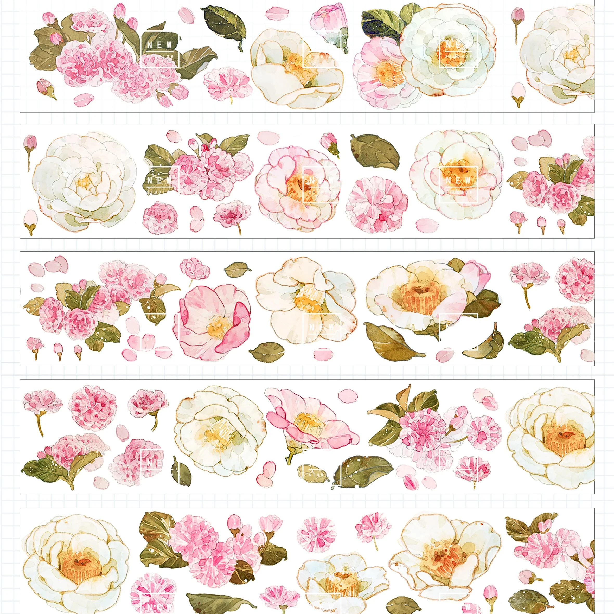 

5cmX10 Meter Pink White Flower PET Tape Collage Journal Stickers