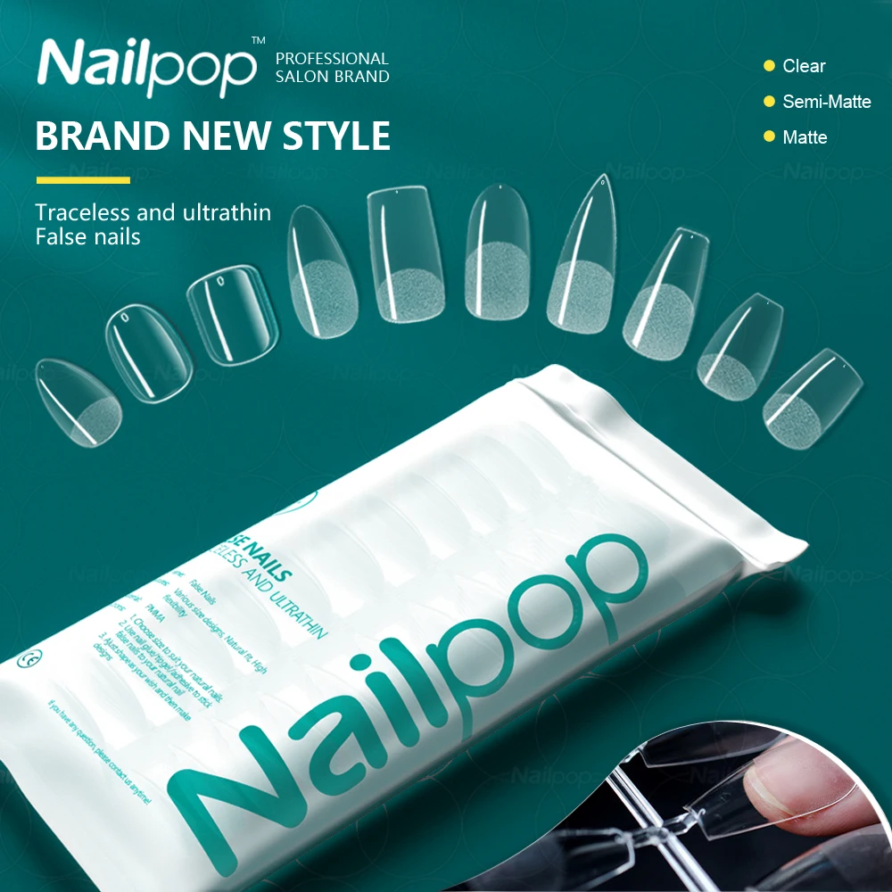 Nailpop 120 шт. Типсы для ногтей Новинка полное покрытие Acyclic накладные ногти нажимные ногти Короткие полуматовые искусственные ногти