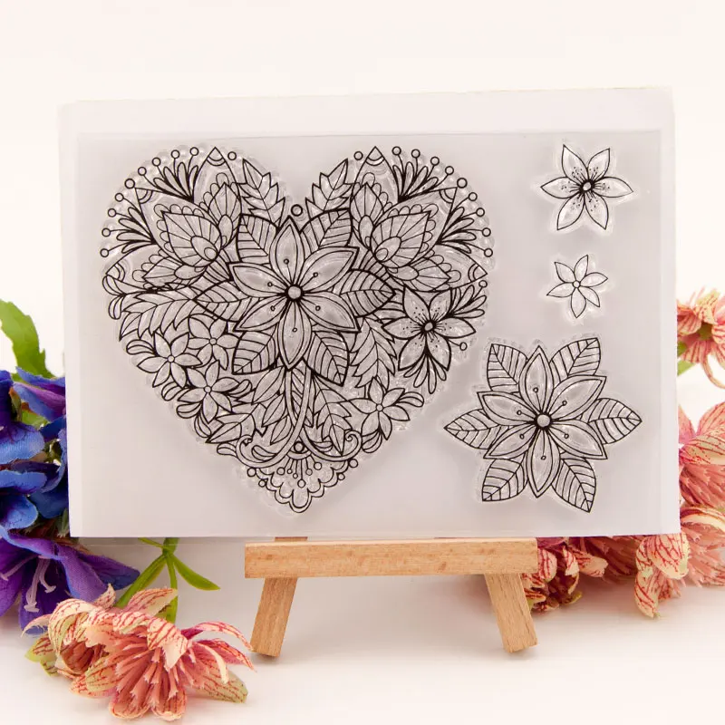 

Heart Shape Flowers Clear Stamps Seal for DIY Scrapbooking Card Transparent Stamps Making Photo Album Crafts Decor New Stamps