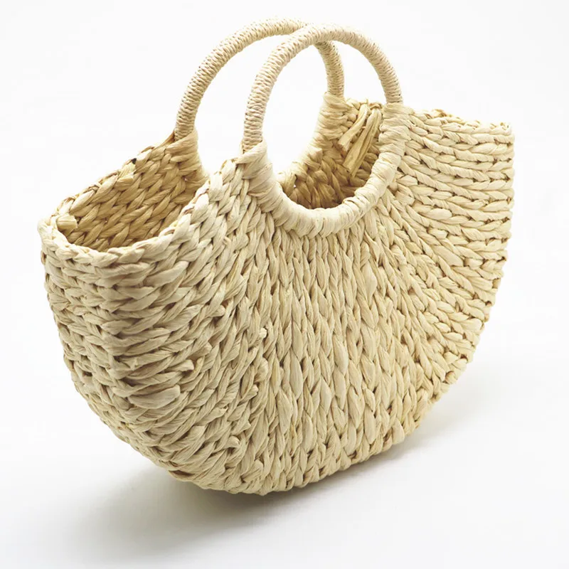 Women Wicker Handbag Semicircle Bags Totes Beach Straw Woven Rattan Bag Retro Rattan Bag Handknitting