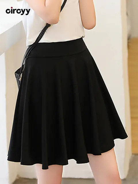 Circyy Black Pleated Skirt High Waist A-Line Casual Mini Skirt with Lined Japanese Fashion Chic 2023 New Solid Girls Clothing 1