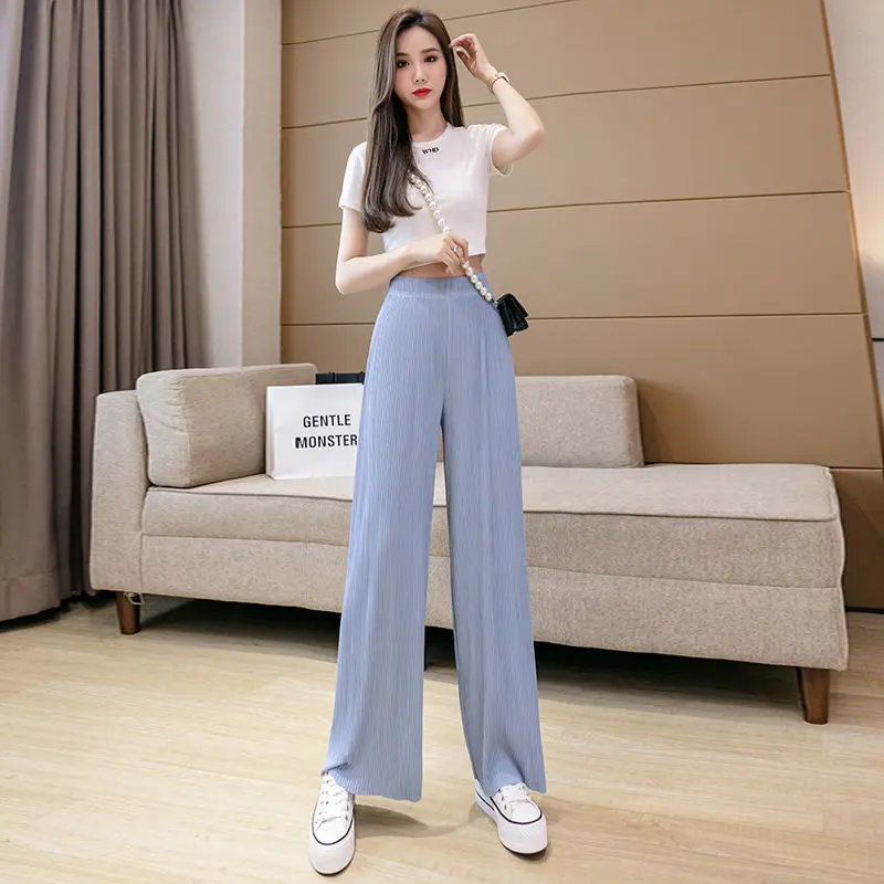 

Брюки женские с широкими штанинами до щиколотки, Модные свободные мягкие шелковые однотонные штаны из вискозы, с эластичным поясом, U87, лето ...