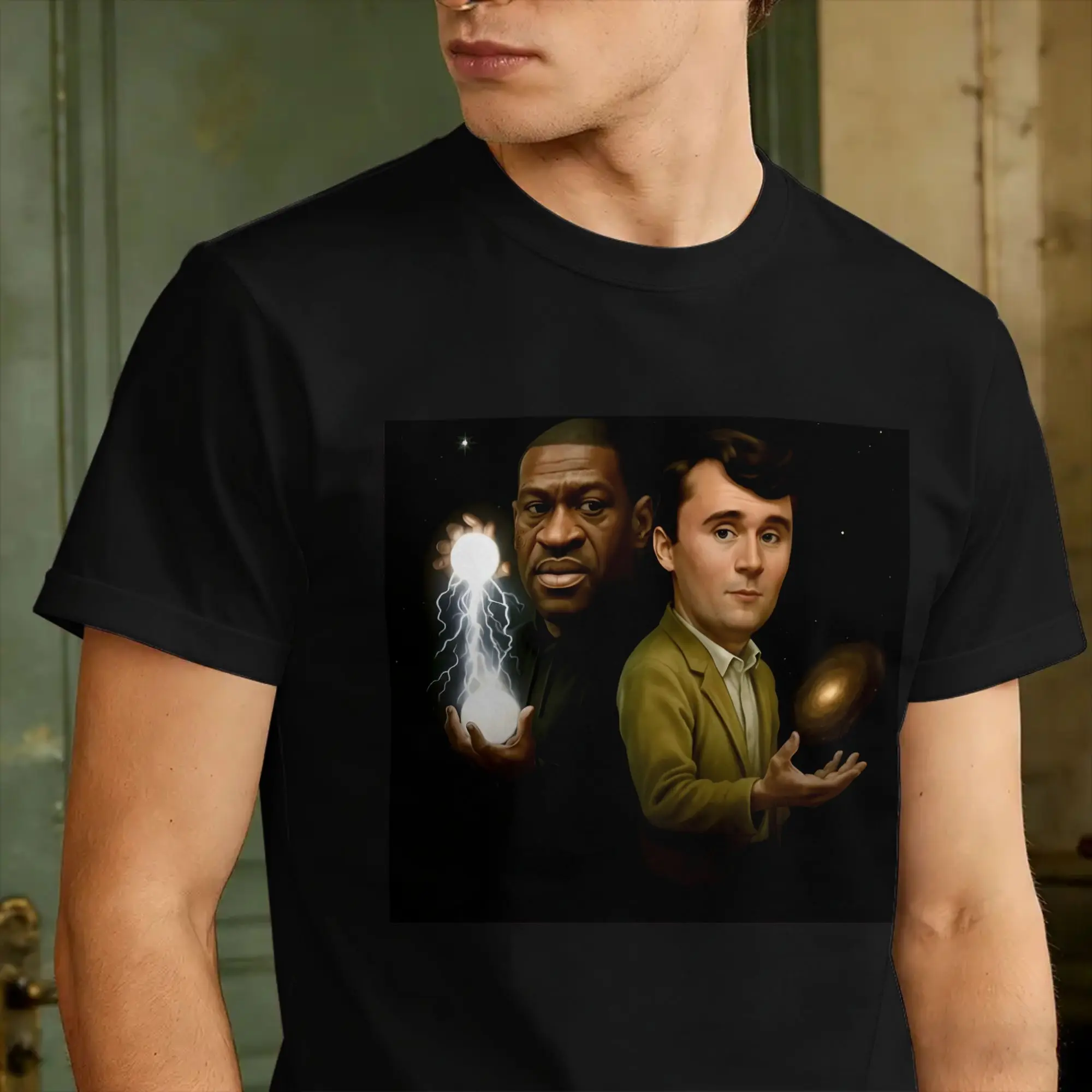 Фото Футболка George Floyd And Charlie Kirk Wizard, мужская футболка Saint George Y2K Fun, летняя футболка с круглым вырезом, футболка в стиле Харадзюку, топы больших размеров №4