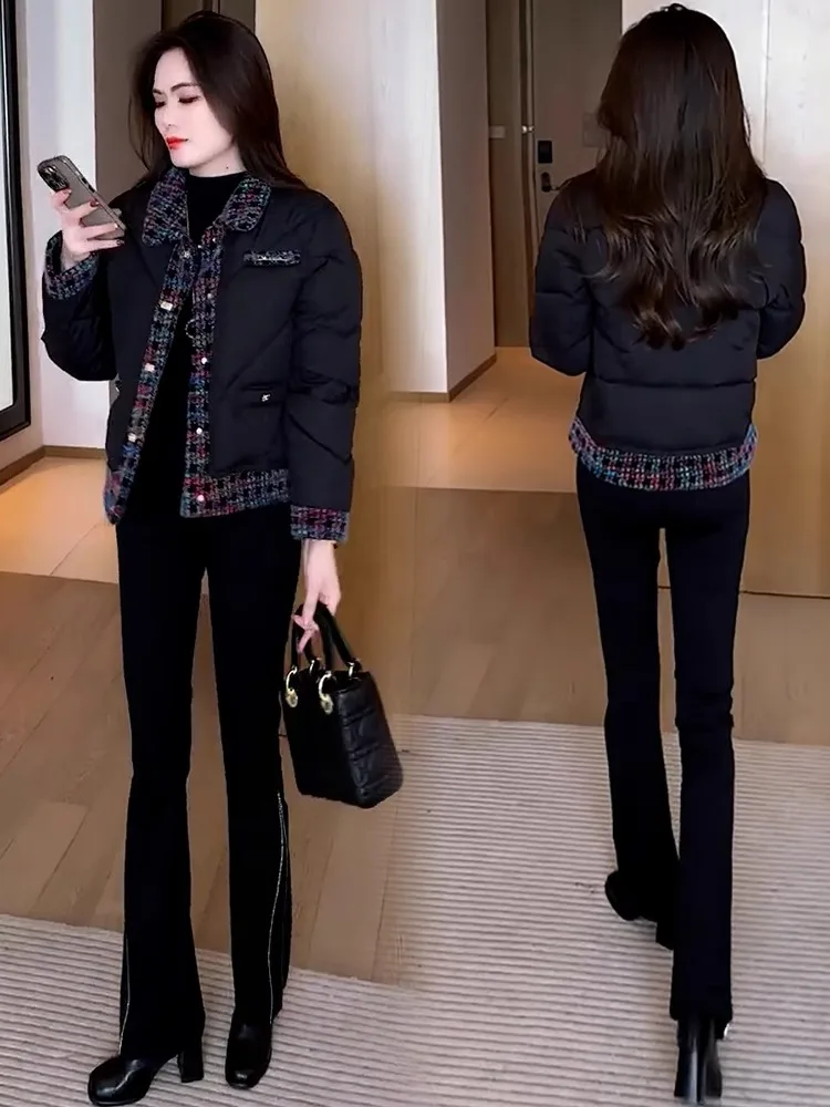 Graceful Patchwork down Jacket Cotton-padded Clothes Women 2024 Winter New Fashion Western Sle Cotton-Padded Short ... |