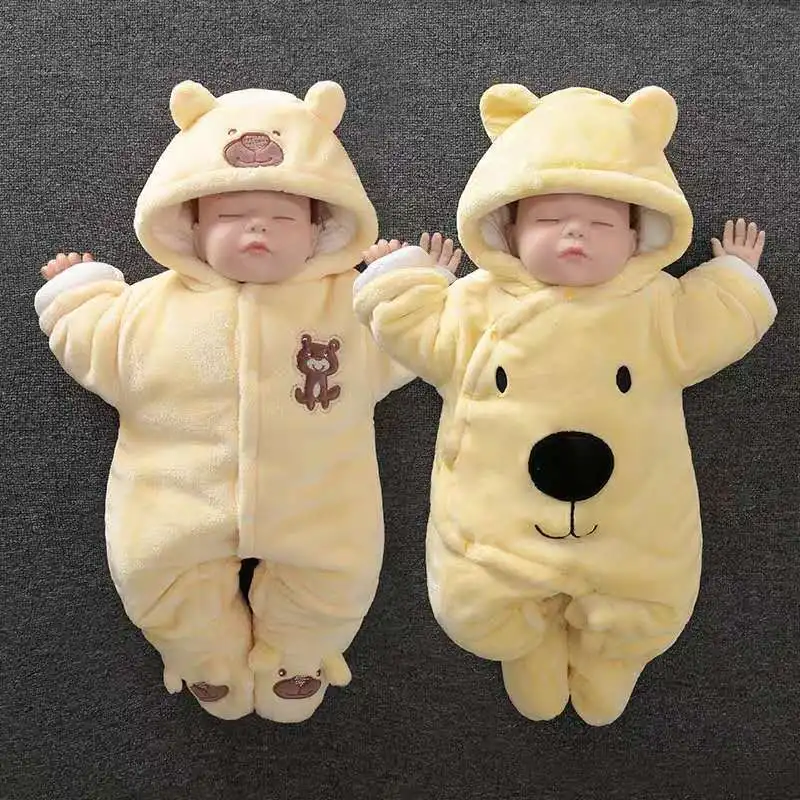 

2022 New Born Fleece Baby Cute Animal Overalls Winter Boy Girl Cotton Toddler Clothes Infant Warm Footies One Piece TZ403