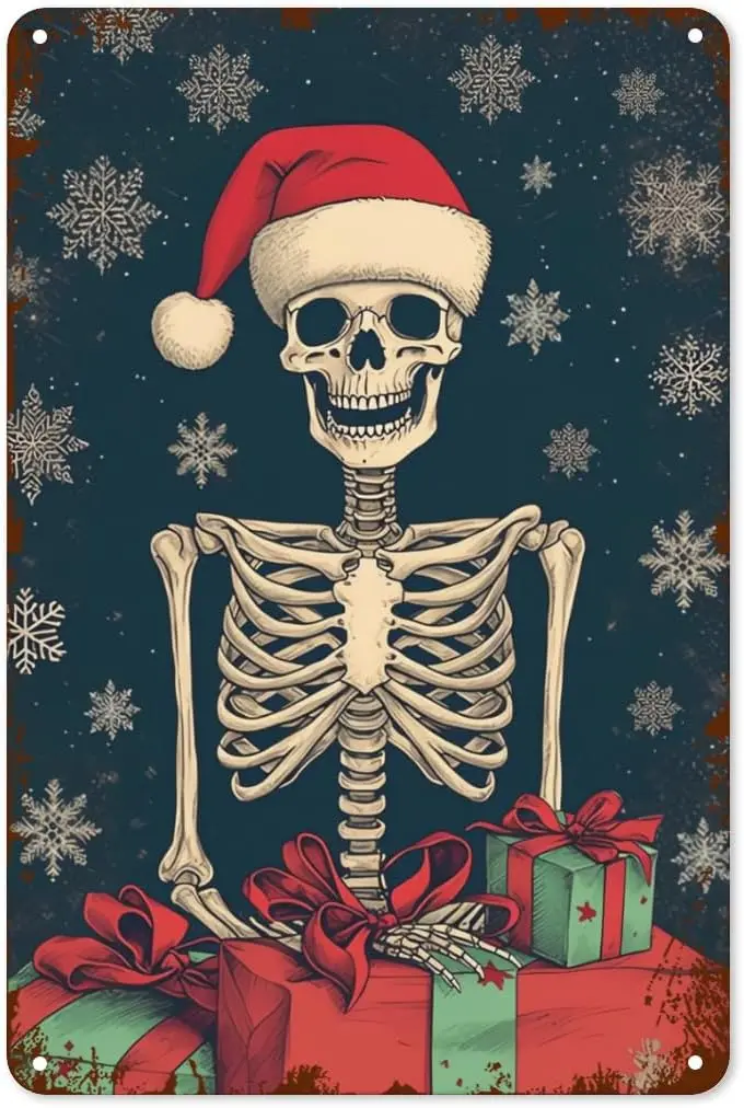 Chrstms Skull Metl Sgn Vntge Snt lumnum Rtc Wll Decor For Home nd Holdy Celebrtons 8x12 nch Ретро plte Plque