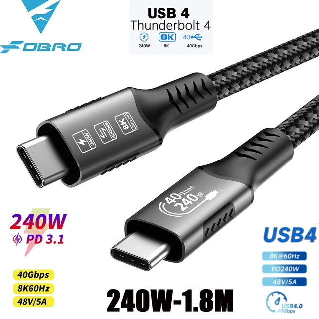 USB4 кабель Thunderbolt 4  для быстрой зарядки