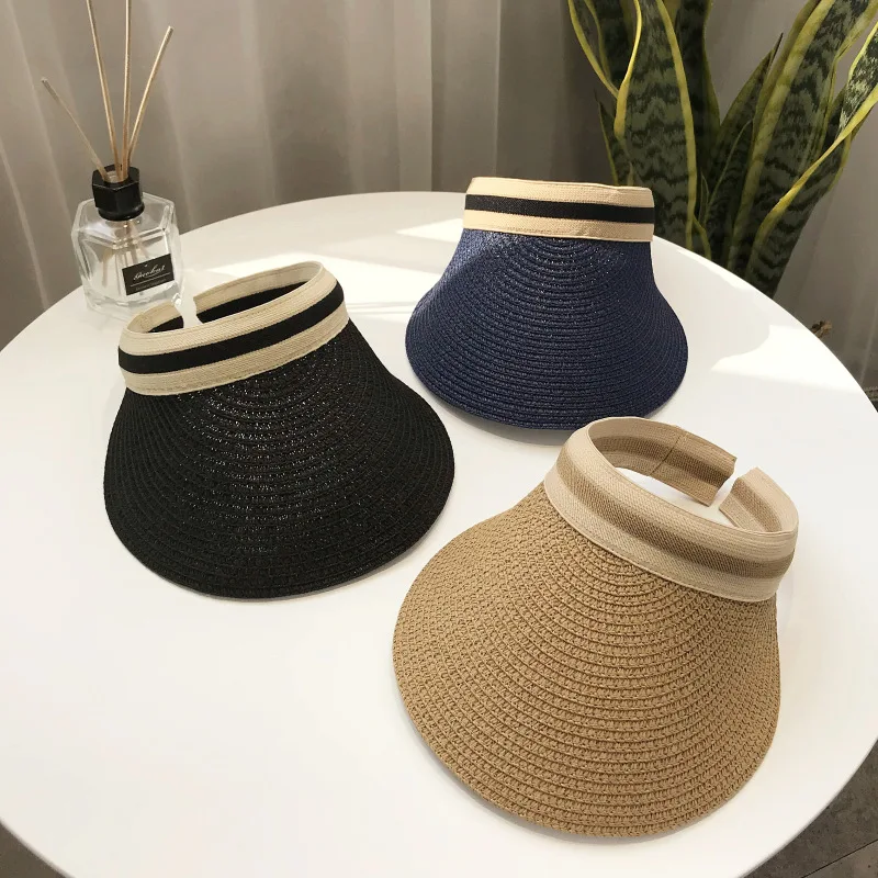 

Hats for Women Summer Empty Top Straw Hat Sunshade Sunscreen Beach Sun Hat Female Sun Protect Visor Parent Chid Kids Sunhat