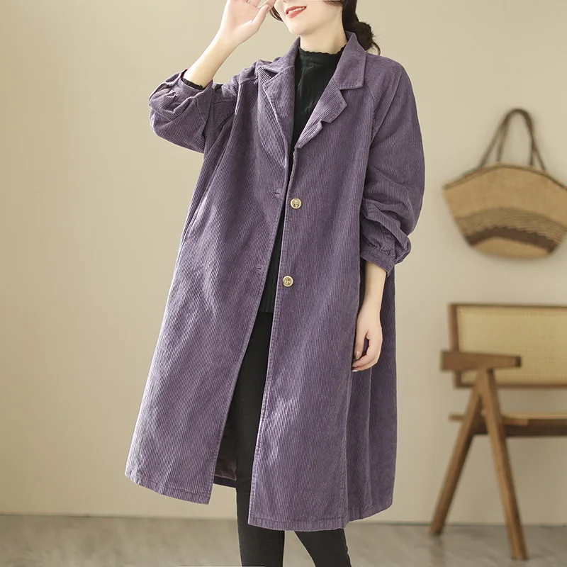 

SuperAen Женская Новая осень зима 2022 высококлассная Вельветовая куртка длинная свободная ветровка пальто