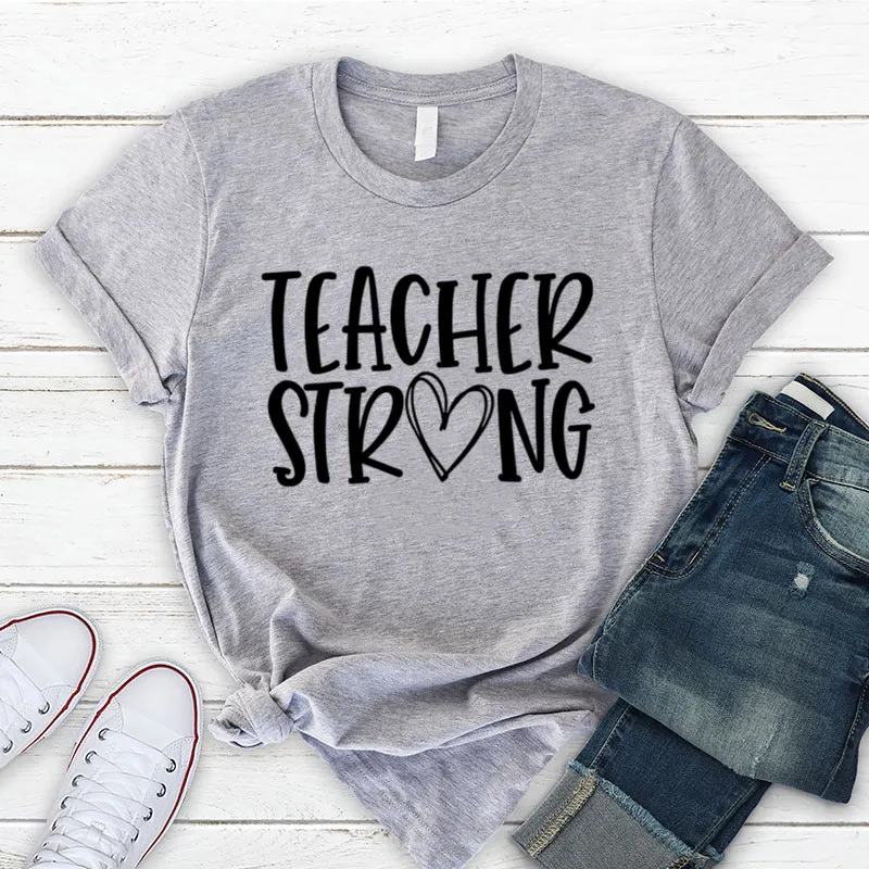 

Teacher Strong Shirt Summer Y2K Aesthetic Teacher T-Shirts Back To School Kawaii Clothes Cotton Korean O Neck Casual Graphic Tee