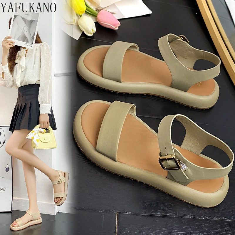

Fresh Simple Thick Bottom Ankle Strap Sandals 2022 New Soft-soled Lightweight Personality Roman Shoes Trend Wild Student Shoes