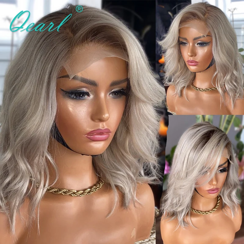 Brazilian Lace Front Human Hair Wigs 13x4 Ash Light Grey Blonde Colored Lace Frontal Wig Virgin Wavy Free Shipping 150% Qearl
