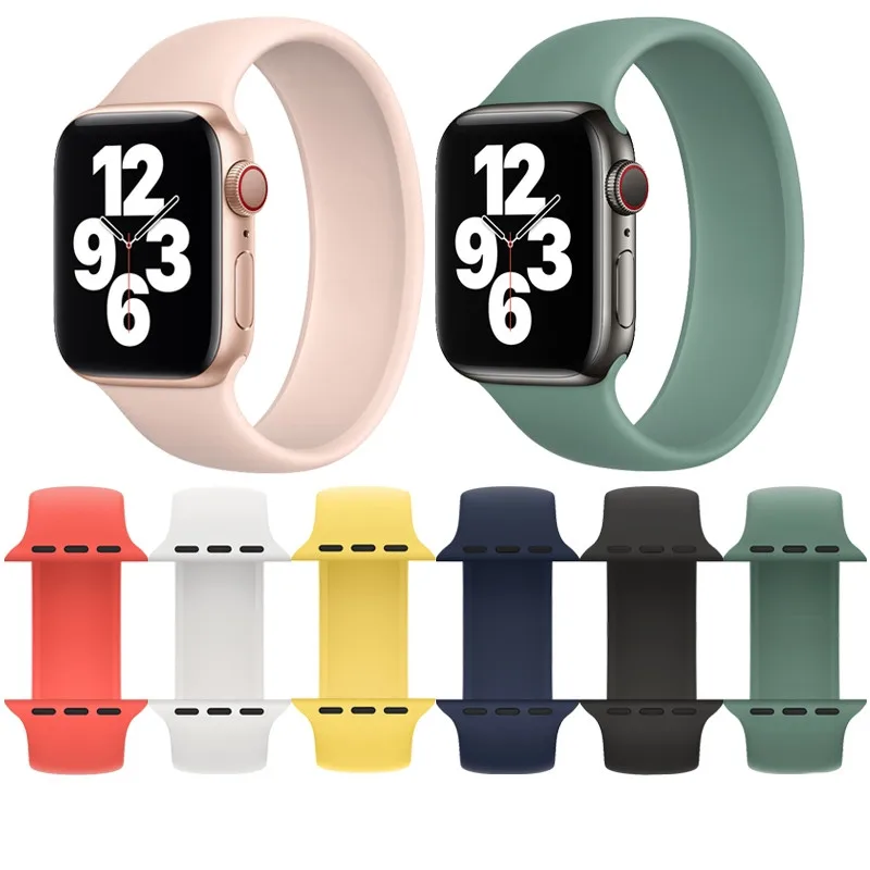 

Ремешок силиконовый Solo Loop для Apple Watch Band 44 мм 40 мм 45 мм/41 мм 38 мм 42 мм, эластичный силиконовый браслет для iWatch series 5/4/3/SE/6/7