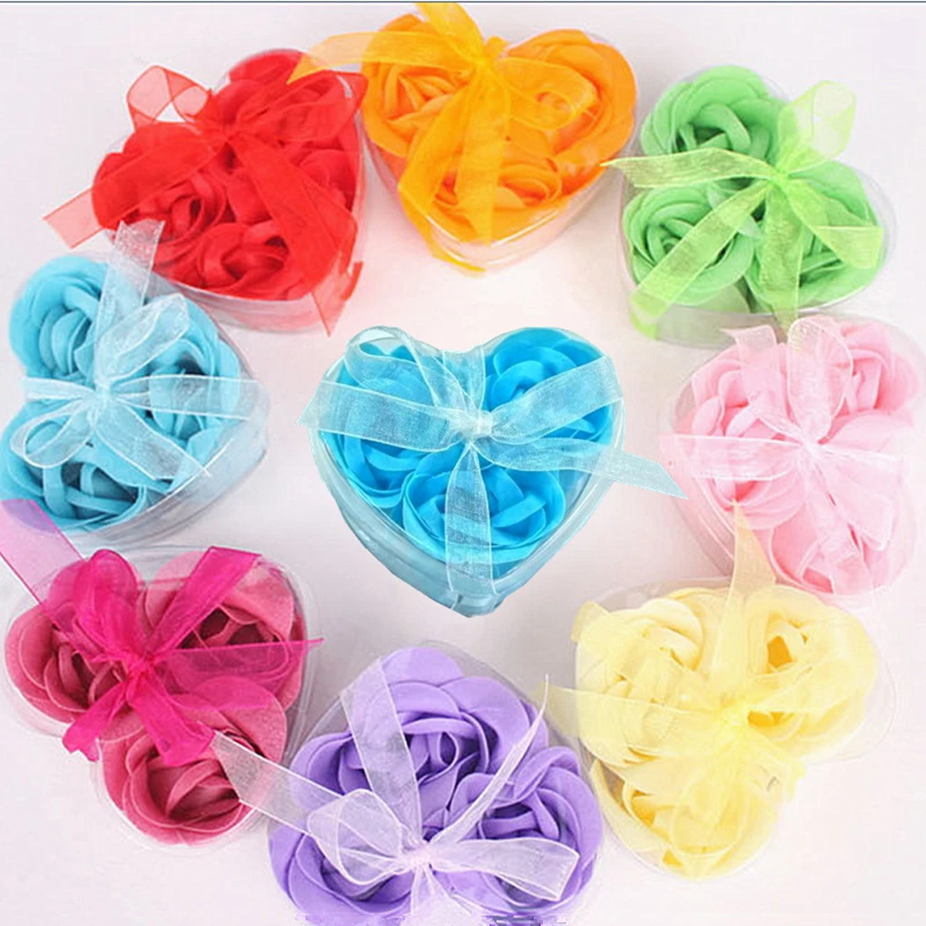 

3pcs/box Heart Rose Petal Soap Scented Bath Body Simulation Flower Wedding Gift